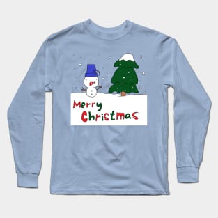 Merry Christmas, Snowman, Tree Long Sleeve T-Shirt